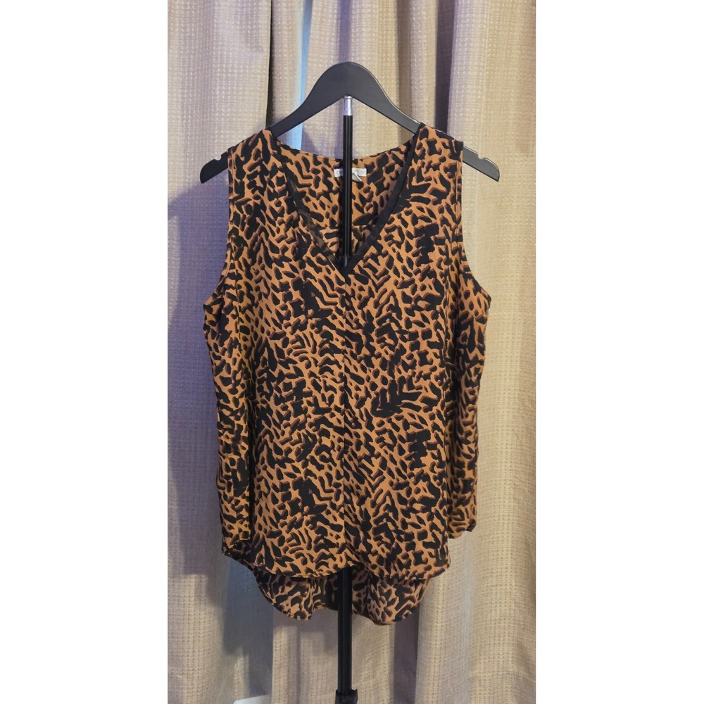 Cato Sleeveless Animal Print V-Neck Blouse Women's Size Large Brown Black